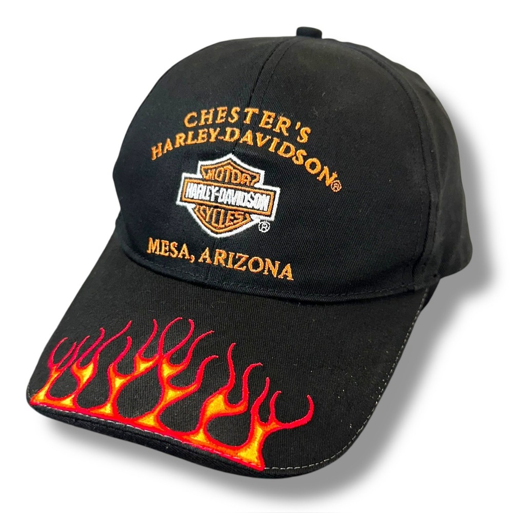 Vtg Chester's Harley-Davidson Mesa Arizona Flame Embroidered Hat Cap